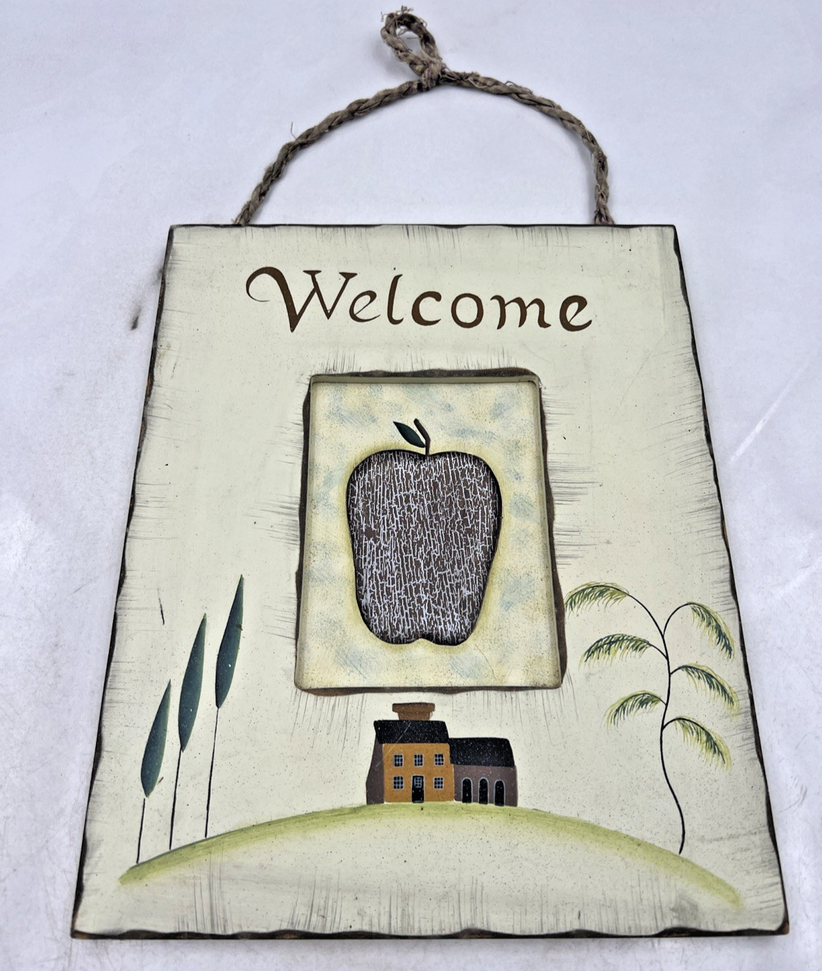 VTG Welcome Sign Hanging 10x8in Hand Painted Home Decor Rustic Farmhouse