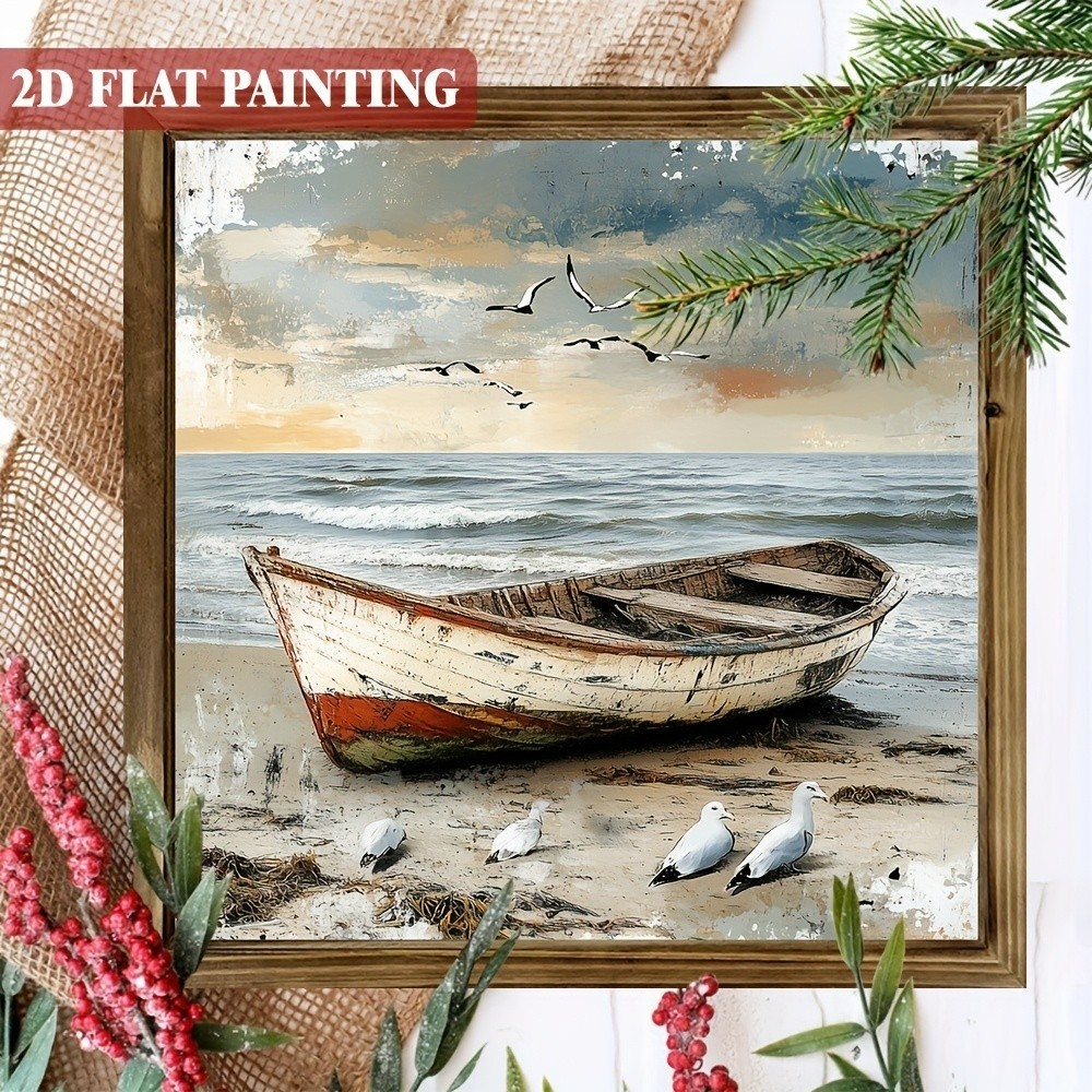 Retro Boat Seagull Beach Wooden Sign Vintage Coastal Decor Nautical Cafe Gift