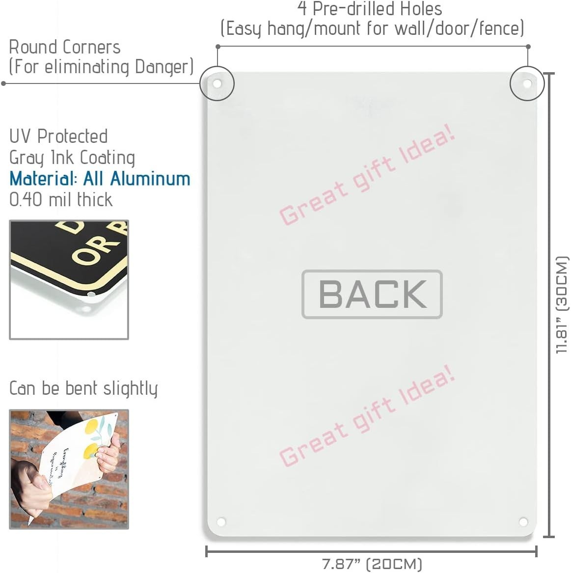 Elegant ‘Please Use Other Door’ Sign with Left Arrow, 12×8 Inches, Easy Mount