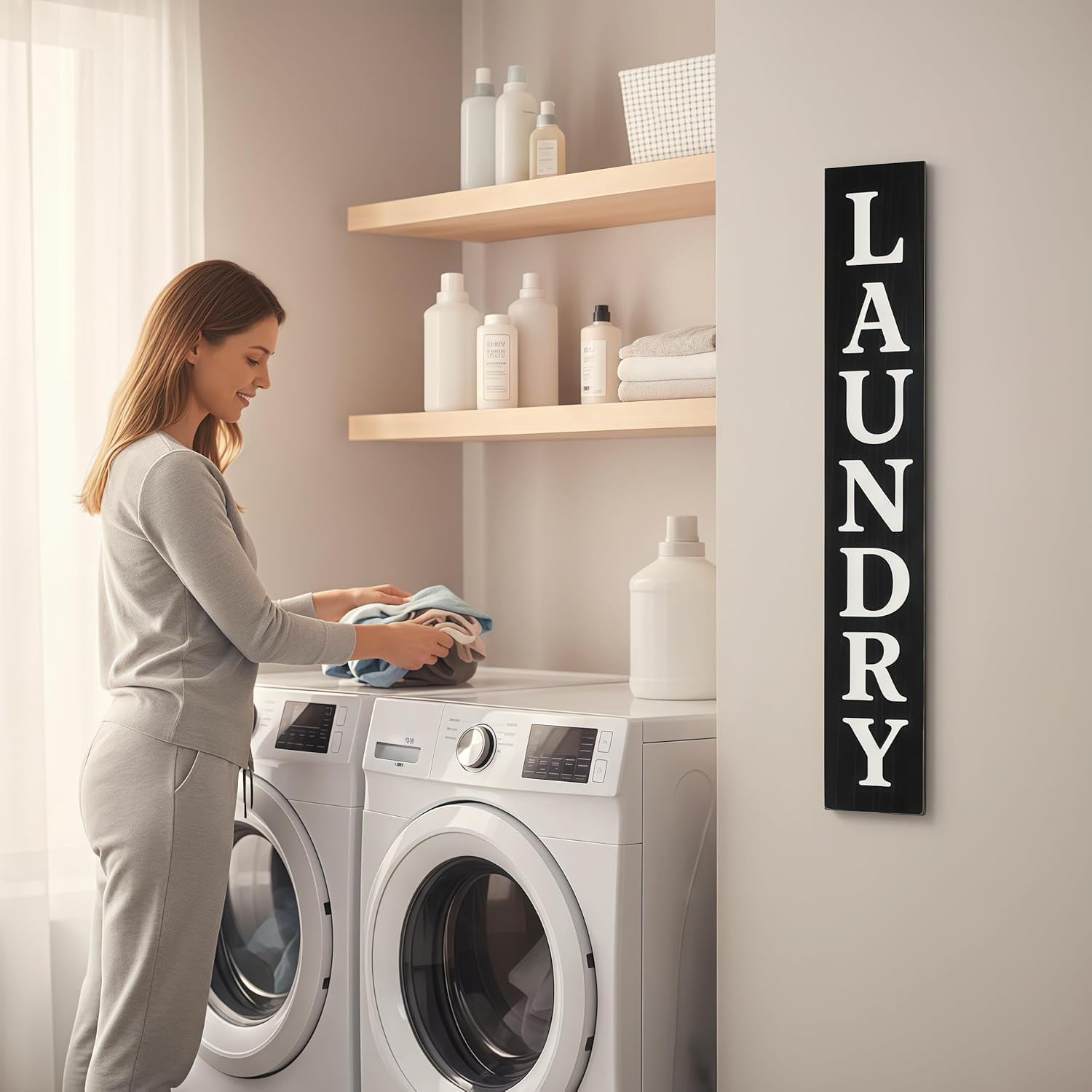 Laundry Room Sign 24In*4In Large Wooden Vertical Laundry Room Decor for Laundry