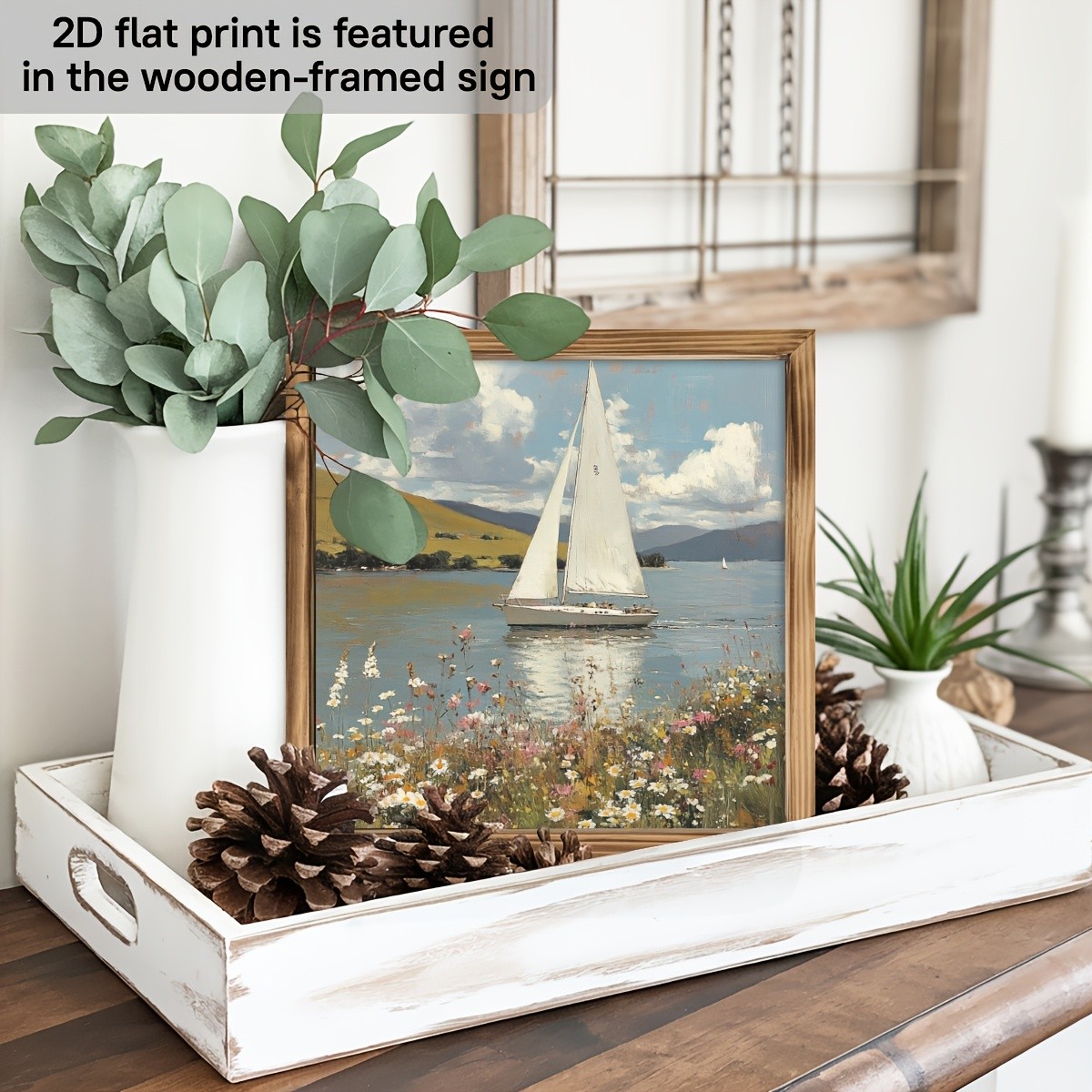 Sailboat Reflection Calm Water Lake Wooden Sign Coastal Nautical Wall Decor Gift