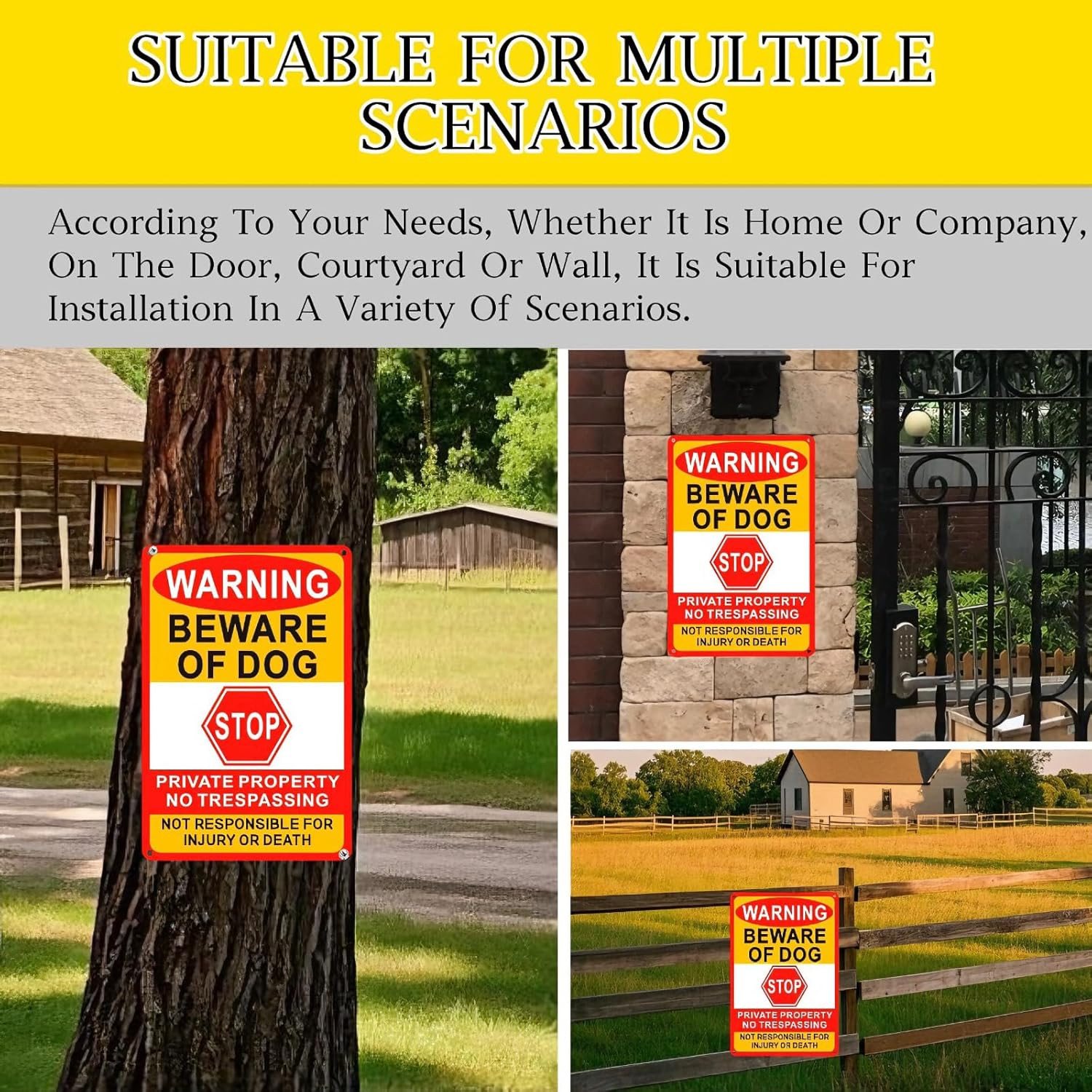 3 Pack Beware of Dog Sign, 8X12 Inches, Aluminum Metal, No Trespassing Sign