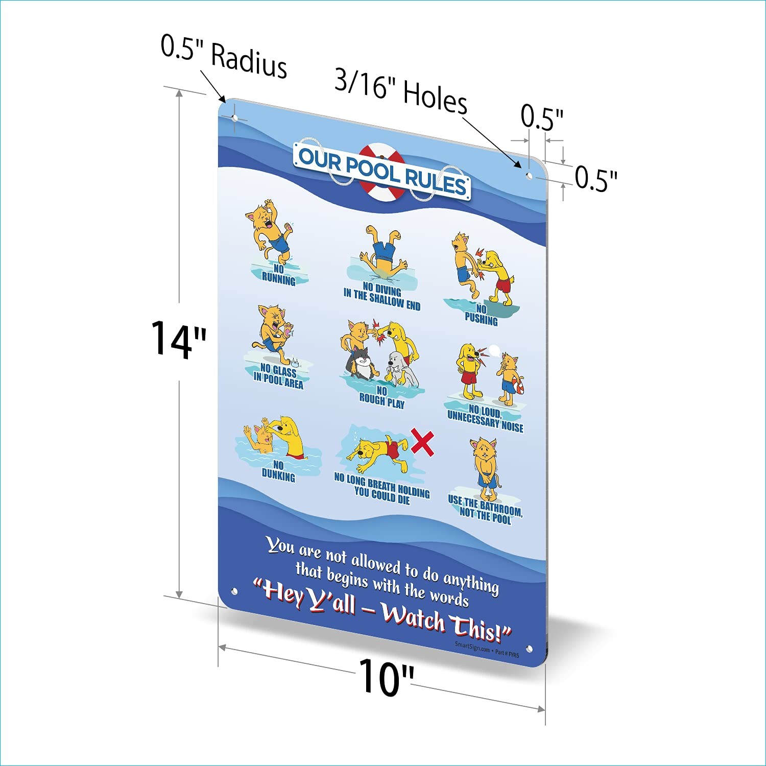 14×10 Inch Funny Pool Rules Metal Sign Rustproof Aluminum Wall Decor Art