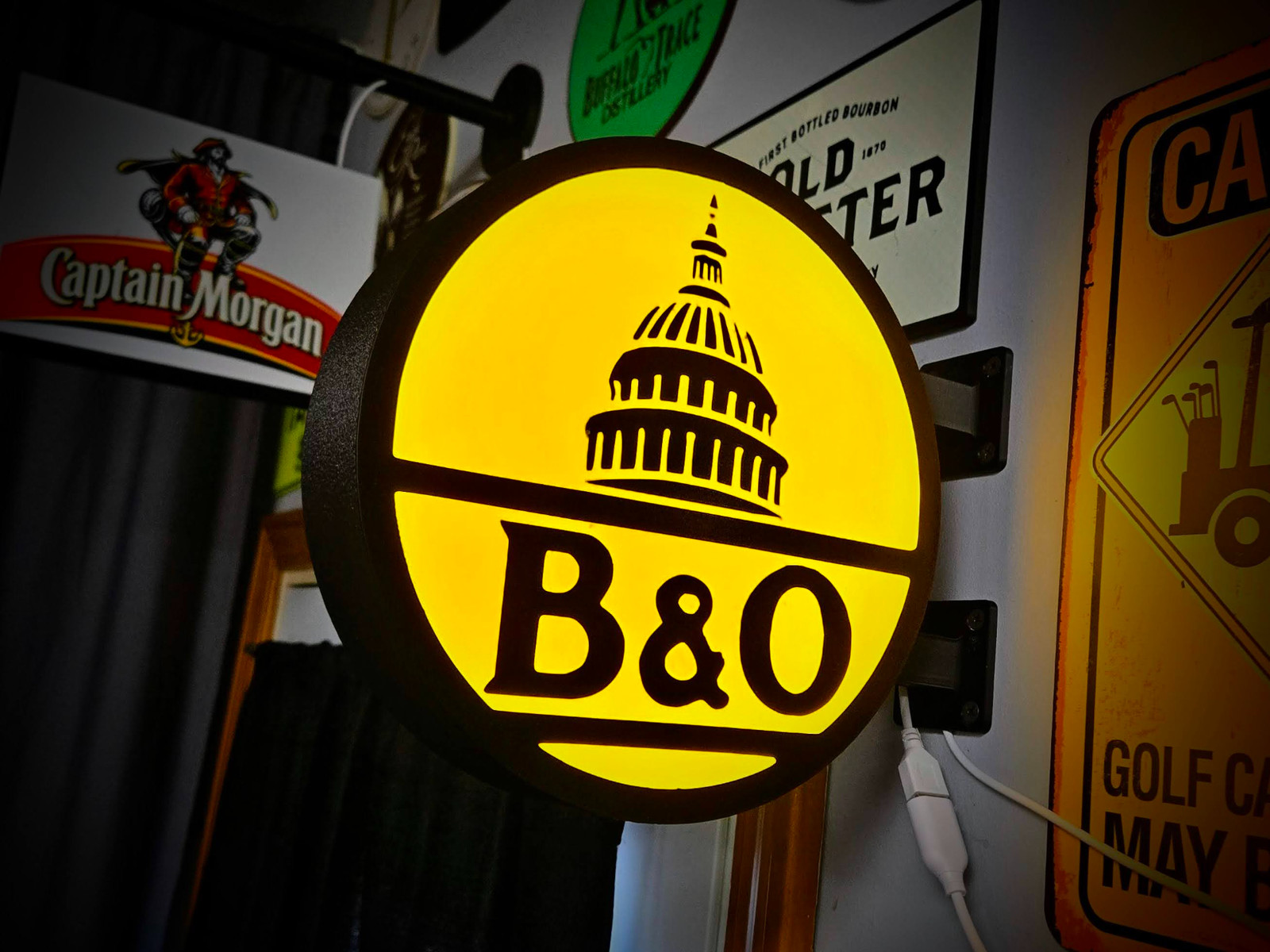 B&O Railroad LED Lightbox Sign 3D Printed Round Wall Mount Man Cave Garage Decor