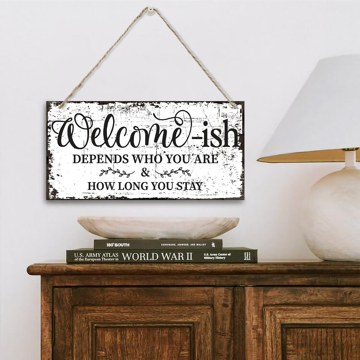 Funny Welcome-Ish Hanging Wooden Plaque Decor Sign Outdoor, Welcome Sign for Fro