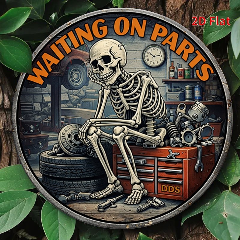 Aluminum Sign 2D Plane Inch Funny Skeleton Mechanic 8 Inch Round