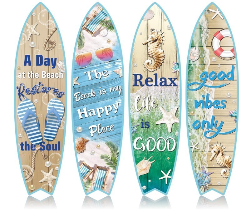 4 Pcs Surfboard Wall Decor Surfboard Wall Hanging Sign Wooden Beach Decoration S