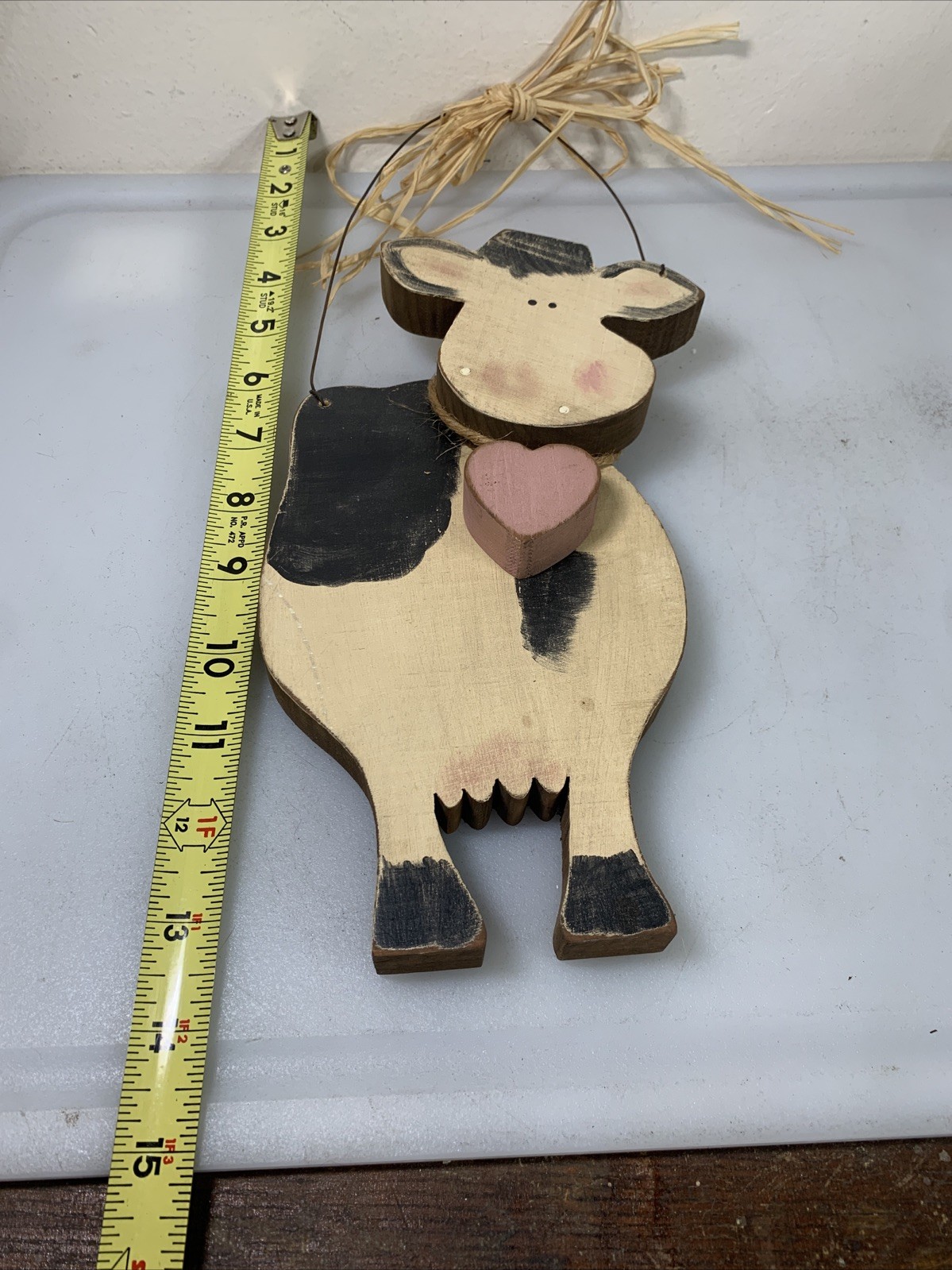 Vintage Black & White Cow Wall Hanging Hand Painted Wood Farmhouse Decor
