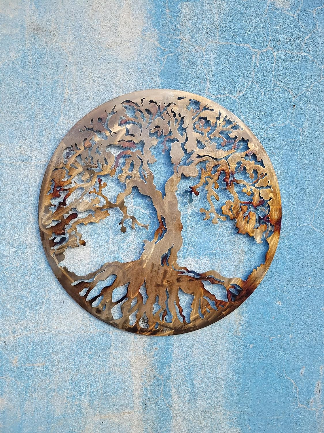 Tree of Life Metal Art Wall Decor, 23.5 Inches, Heat Colored