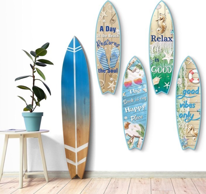 4 Pcs Surfboard Wall Decor Surfboard Wall Hanging Sign Wooden Beach Decoration S