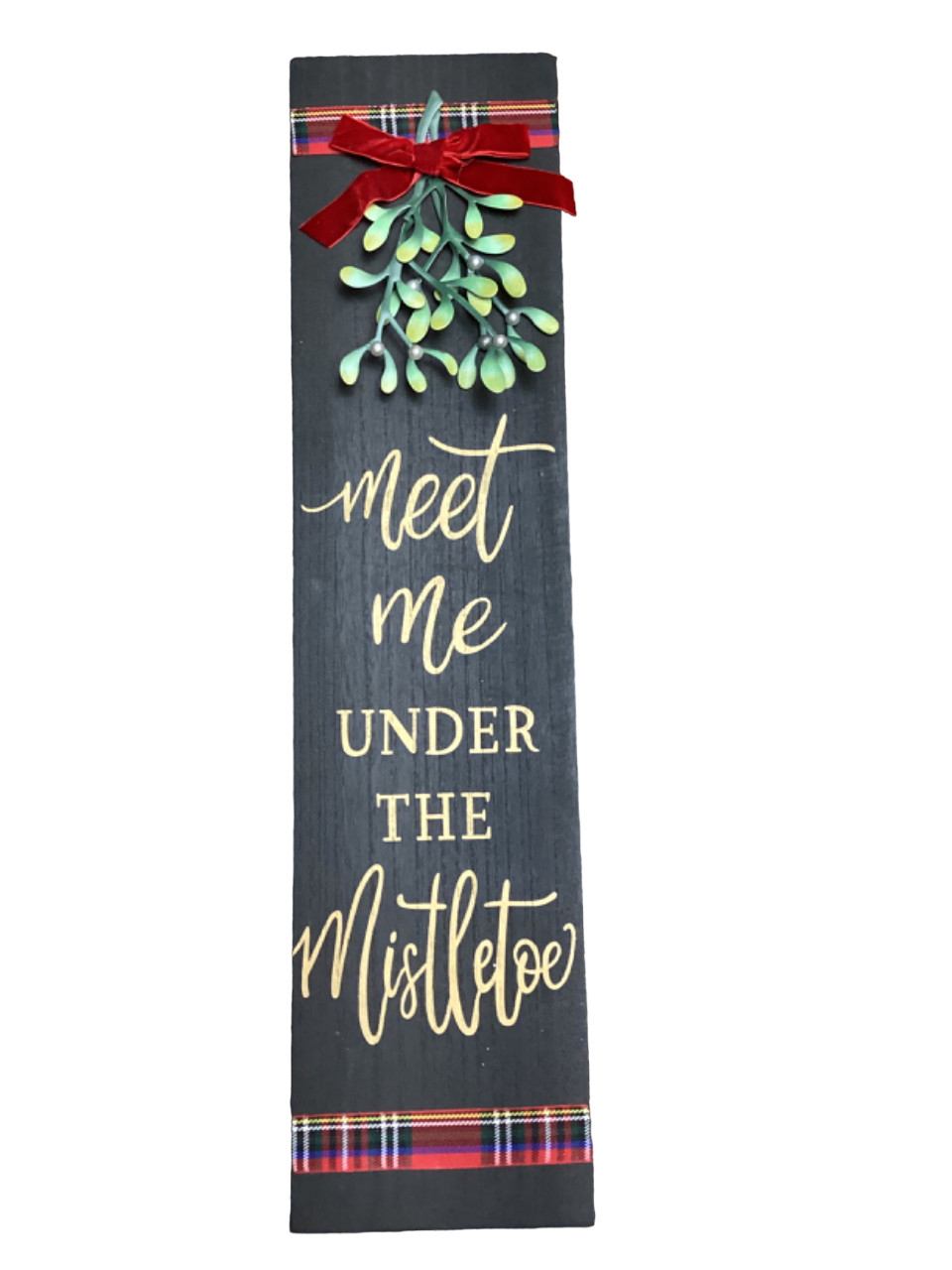Ashland Christmas Wood Decor Sign Meet Me Under The Mistletoe Hanging 24”x6” New