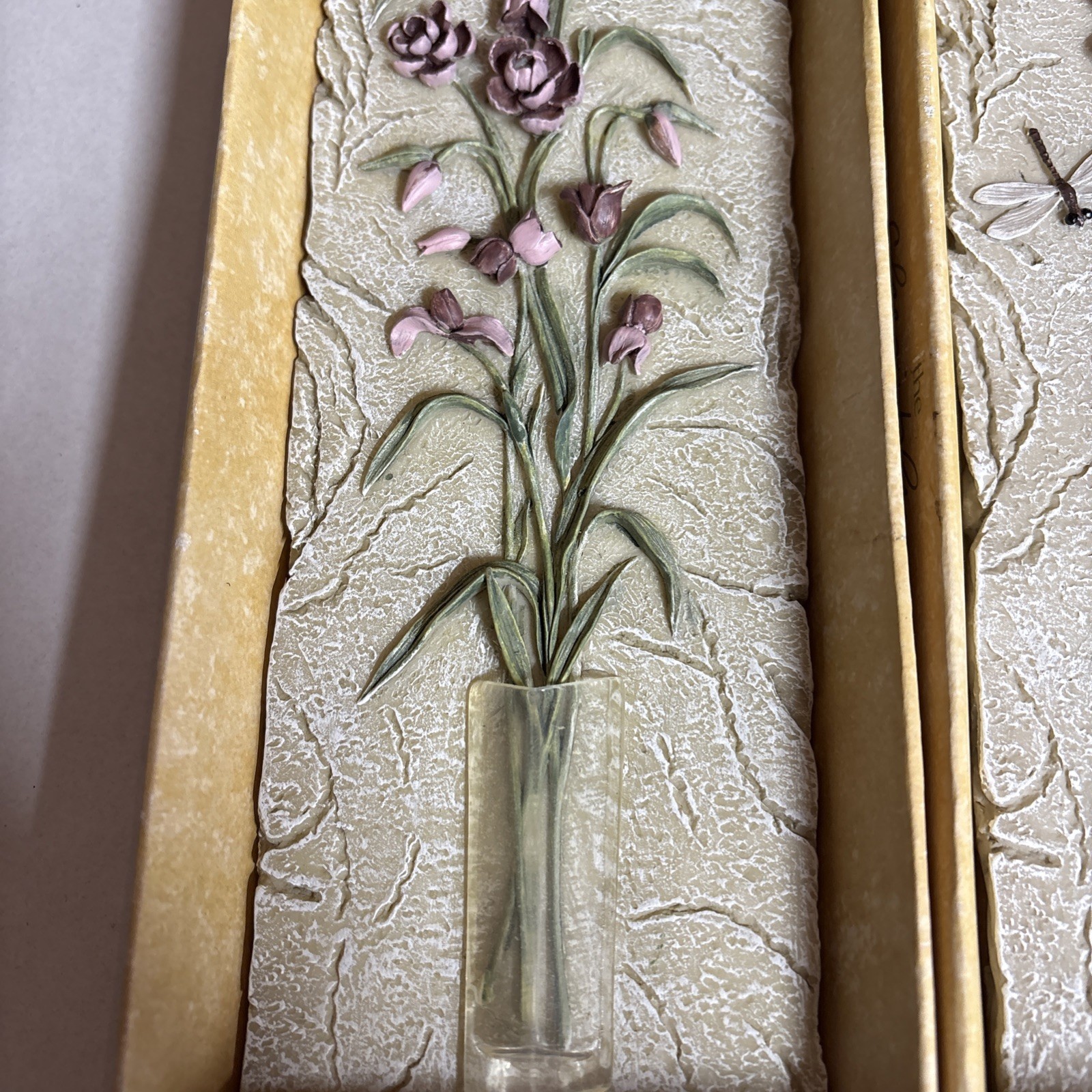Vintage – 2 Of Cheri Blum Field Flowers Wall Plaque – Purple And White – New