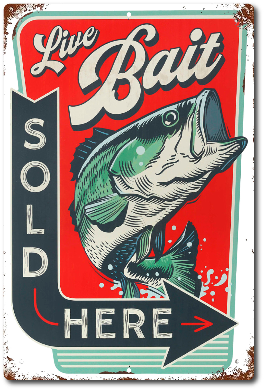 Live Bait Sold Here Vintage Rustic Looking fishing Camping Country Tin Sign