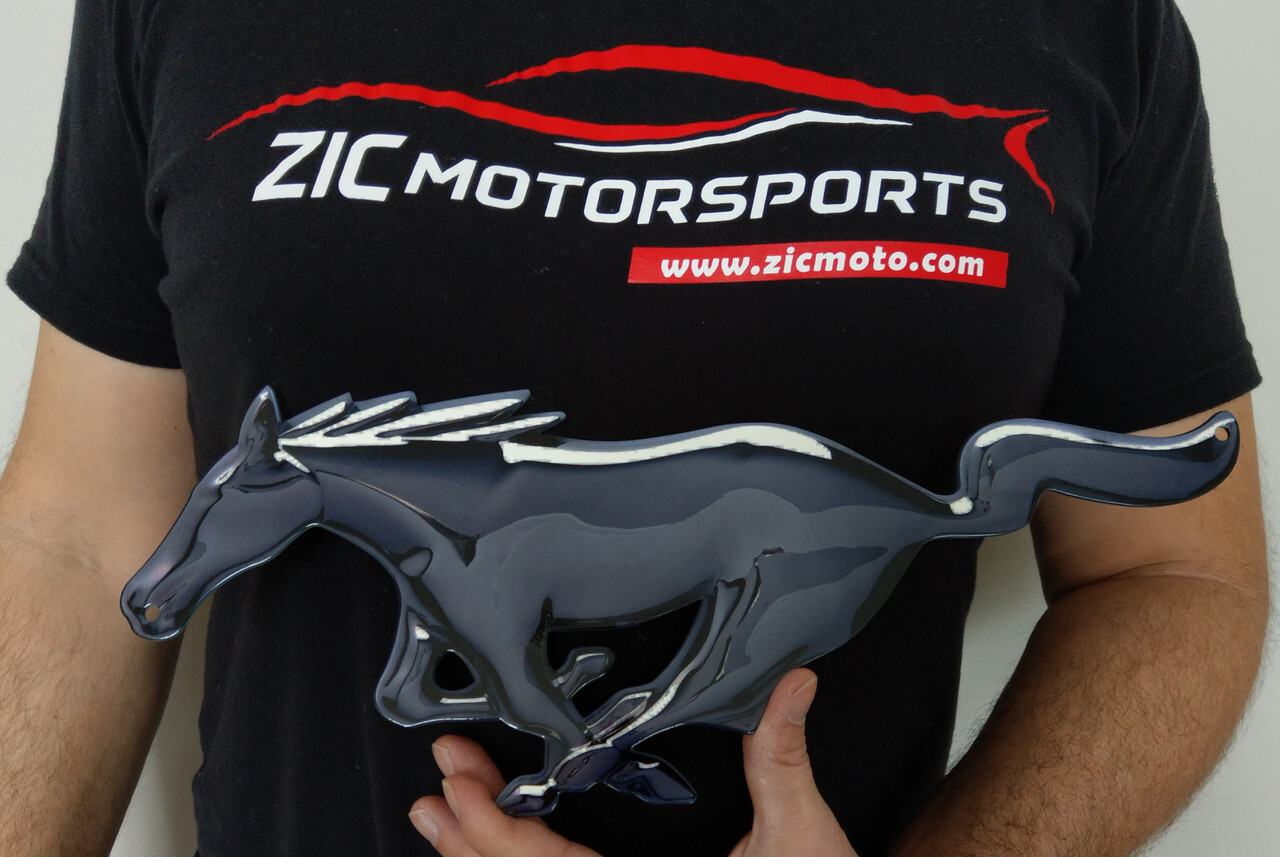 Mustang Pony Black Chrome Look Steel Sign