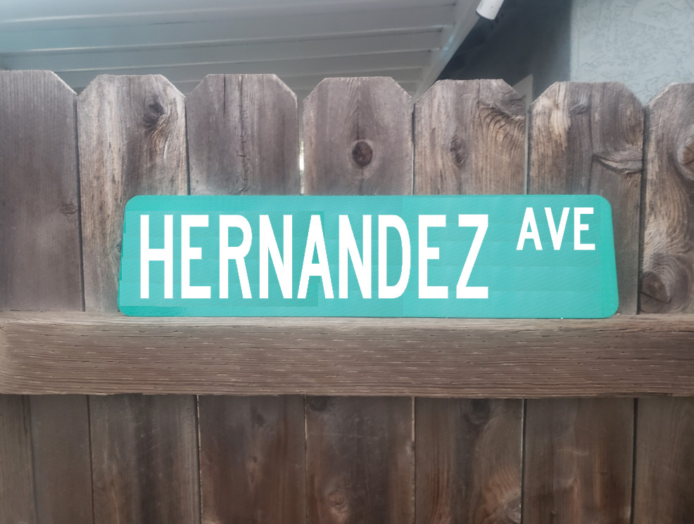 HERNANDEZ AVE personalized reflective street name sign 24″x6″