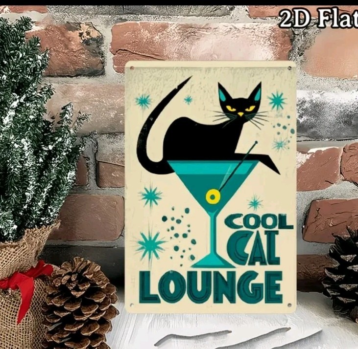 Cool Cat Lounge Wooden Sign Black Cat Martini Retro Bar Wall Decor Plaque
