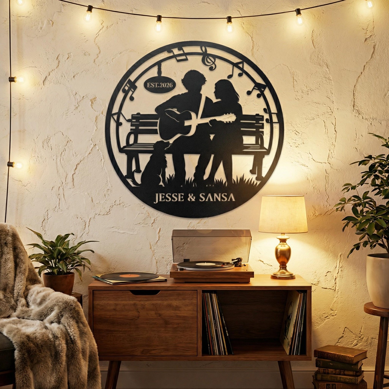 Personalized Guitar Couple Metal Wall Art, Music Lover Anniversary Gift Sign
