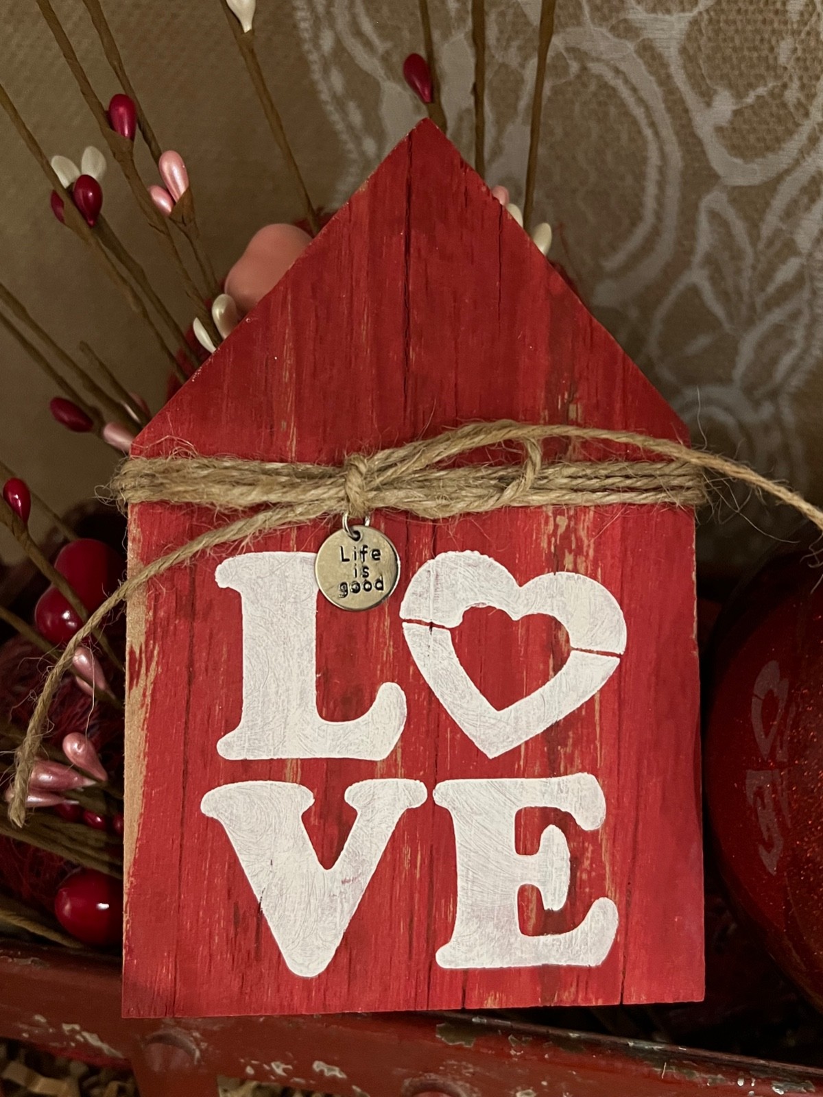 Valentines LOVE Mini Sign Farmhouse Tiered Tray Decor Rustic Wood Gift HP