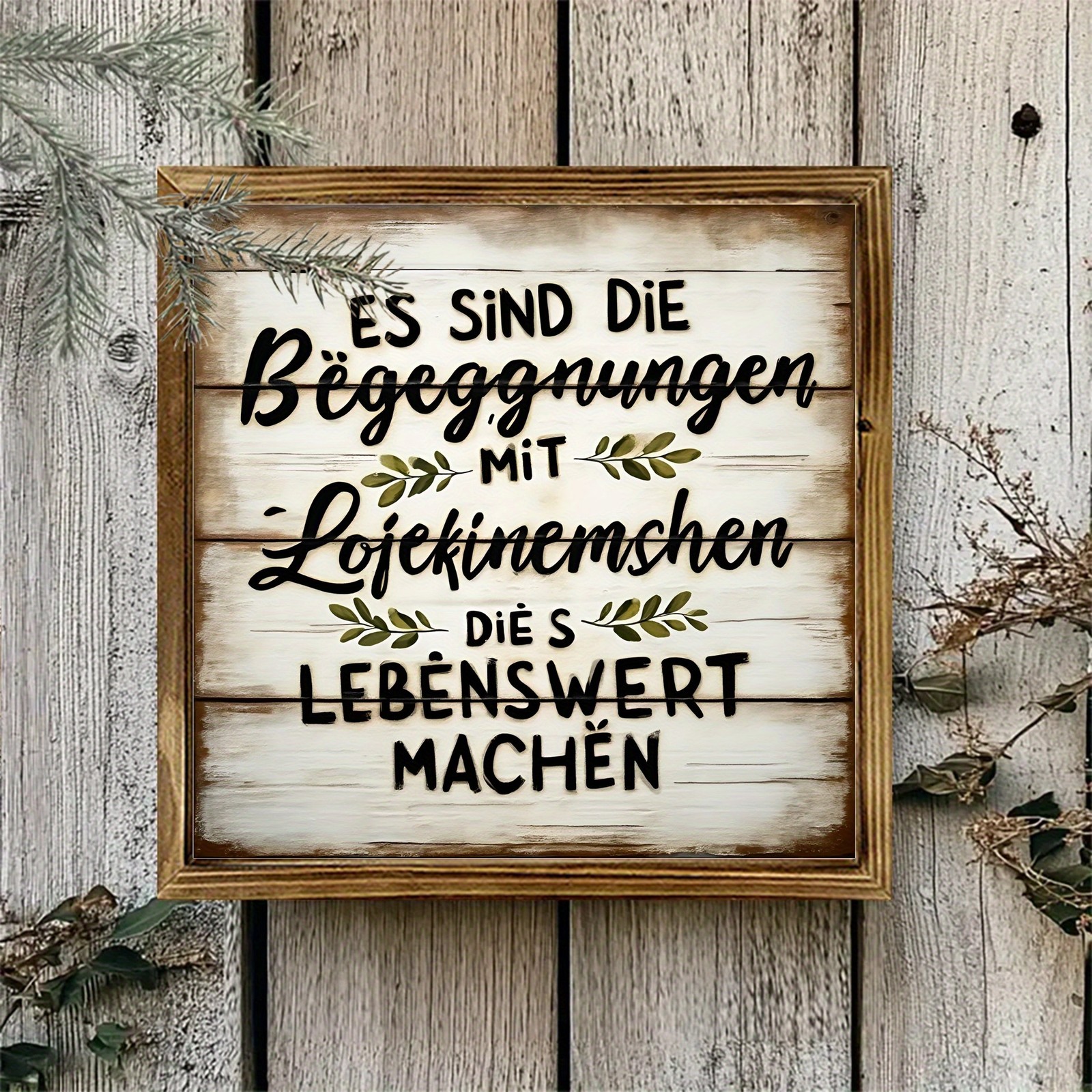 German Quote Wooden Sign Vintage White Plank Farmhouse Living Wall Decor Plaque