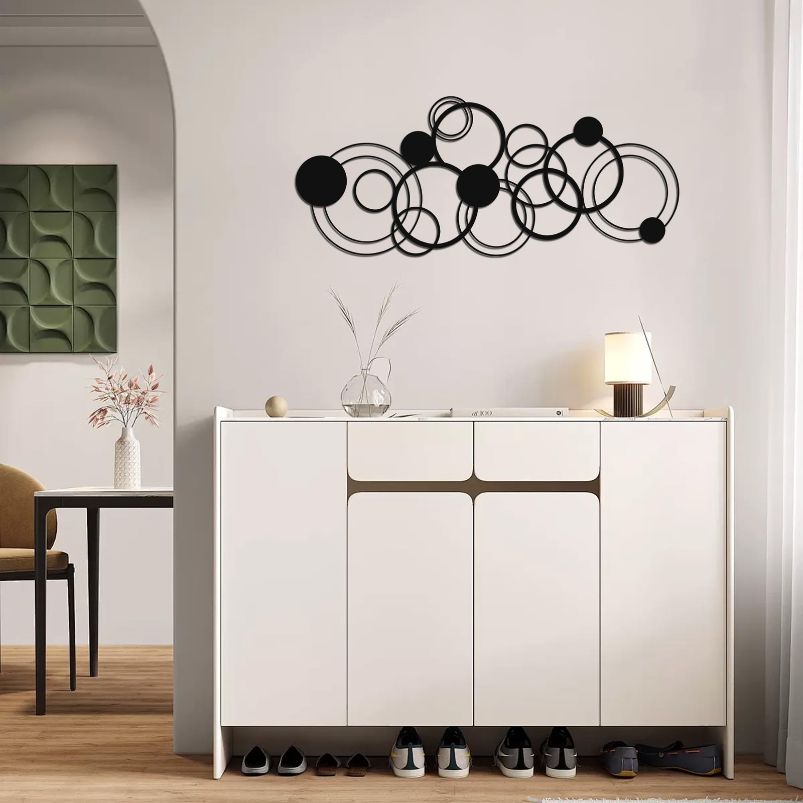 Black Minimalist Circle Metal Abstract Wall Decor Art Sculpture 25×10.4 In 2 PC