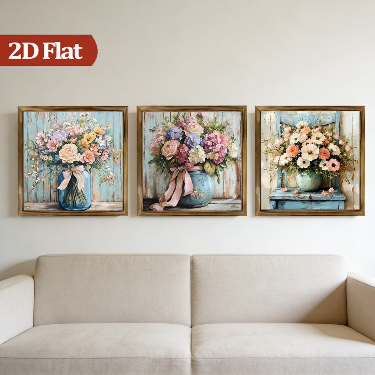 3Pcs Rustic Rose Hydrangea Still Life Wooden Sign Framed Floral Bathroom Decor