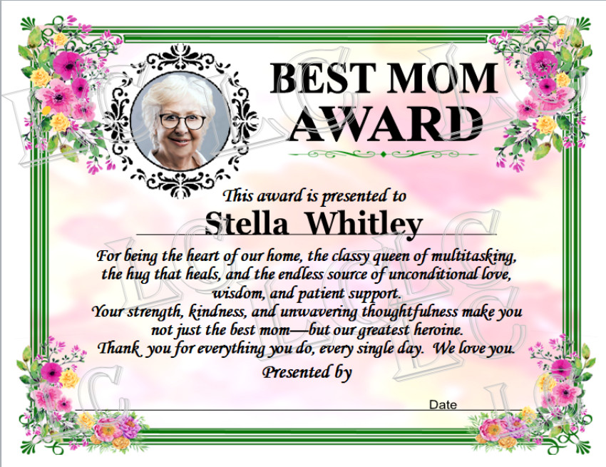 CUSTOM PERSONALIZED PHOTO NAME BEST MOM BEST AWARD CERTIFICATE MOTHER’S DAY GIFT