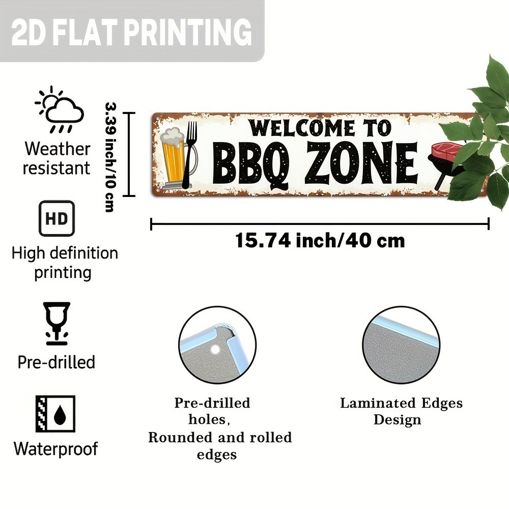 BBQ ZONE Sign Retro Metal Tin Signs Outdoor Grill Area Plaque Wall Art Home Bub