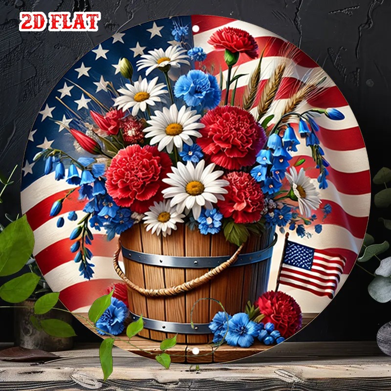 American Flag Sign Aluminum Sign 8 Inch Round Patriotic Funny Metal