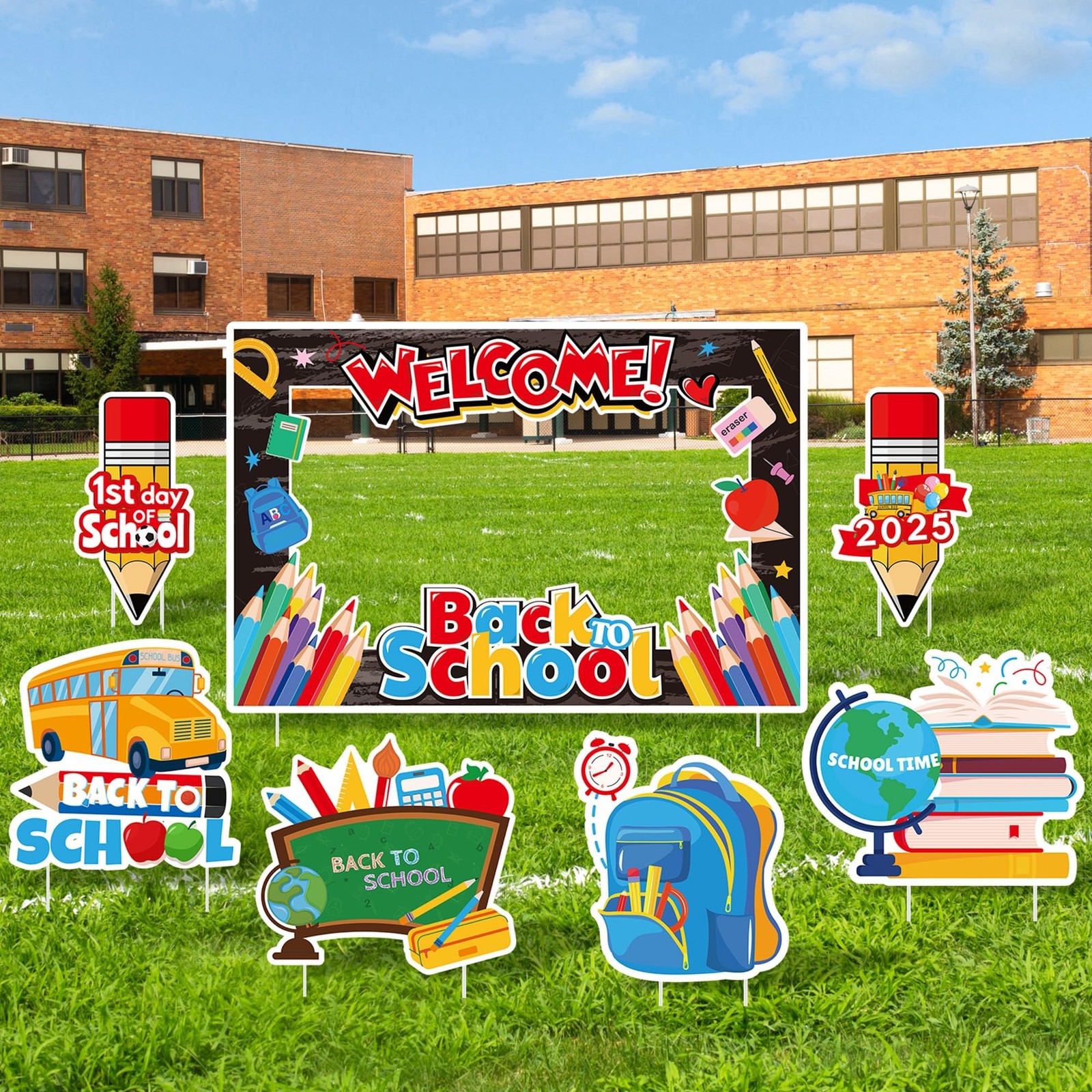 7 Pieces Welcome Back to School Yard Signs with Large Blackboard Photo Frame …
