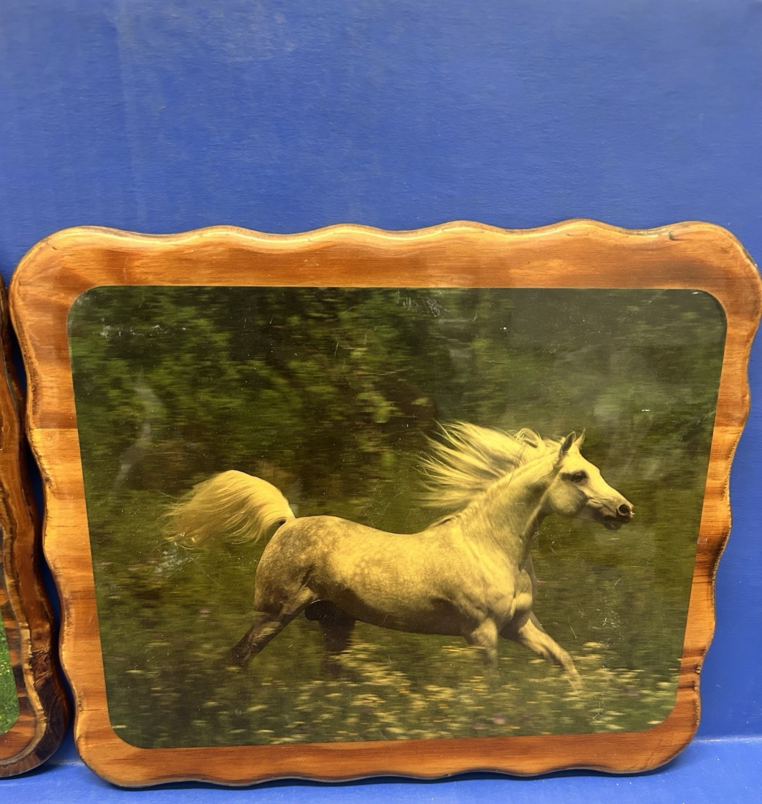 Lot of 2 Vintage Handmade Wood Horse Plaque Rustic Decor Picture