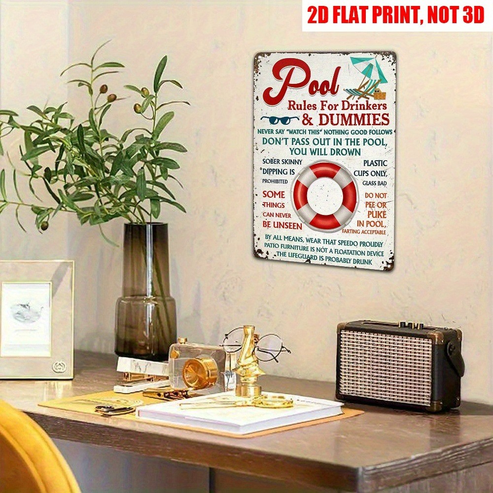 Retro Funny Pool Rule Metal Sign Wall Decor Backyard Swimming Pool Patio Outdoor