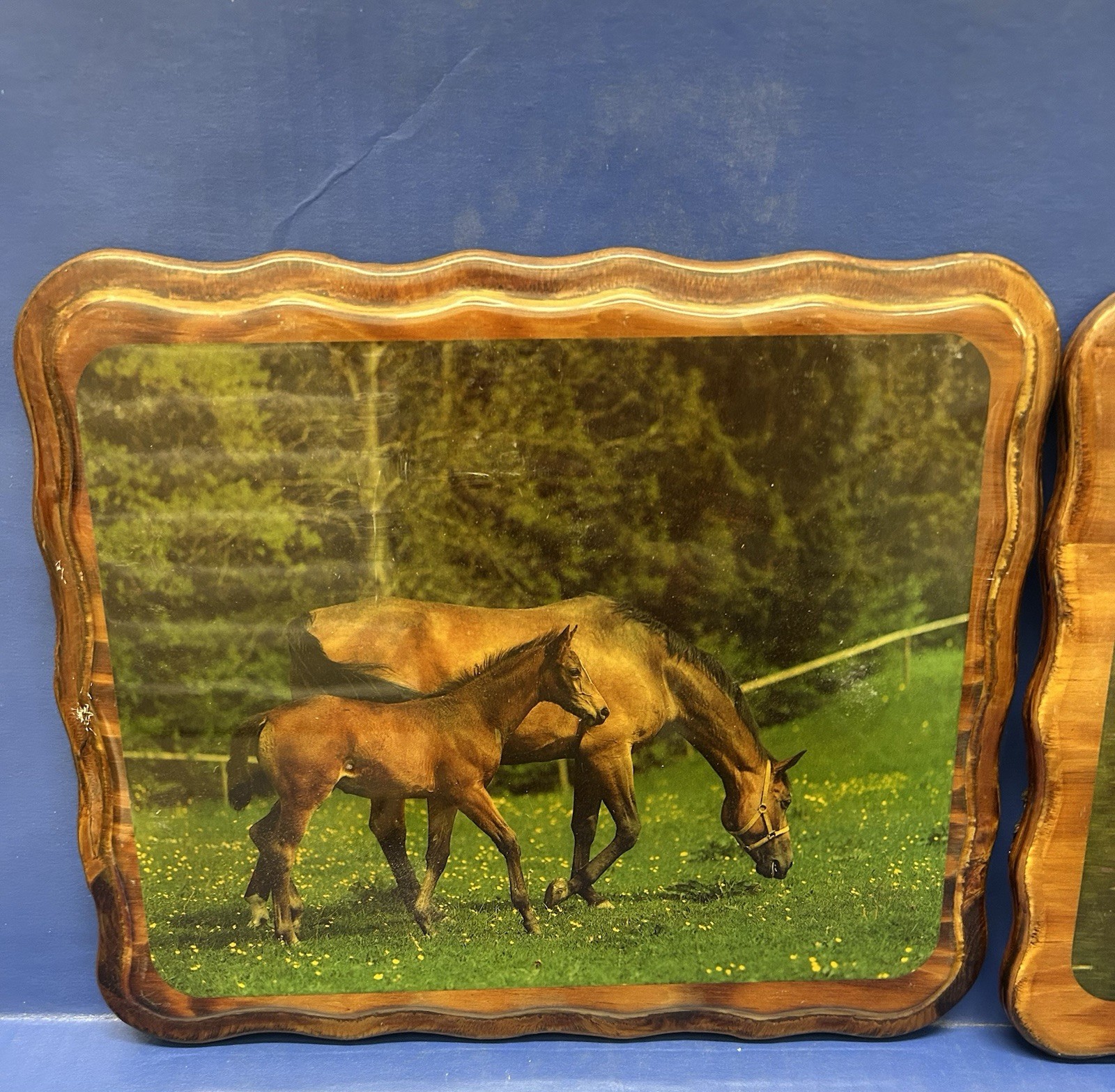 Lot of 2 Vintage Handmade Wood Horse Plaque Rustic Decor Picture