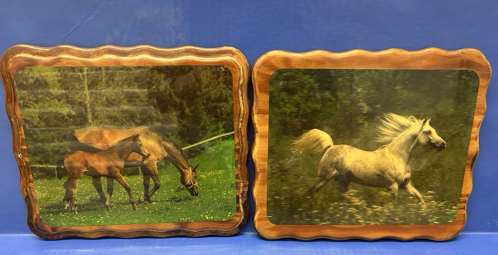 Lot of 2 Vintage Handmade Wood Horse Plaque Rustic Decor Picture