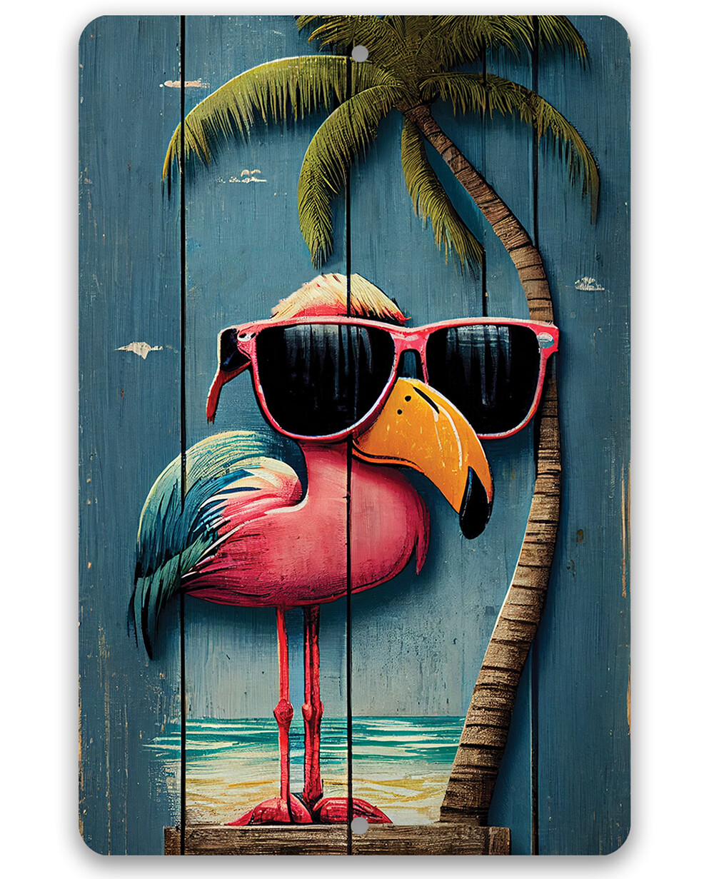 Metal Sign – Life’s a Beach Flamingo – Summer House Indoor or Outdoor Decor