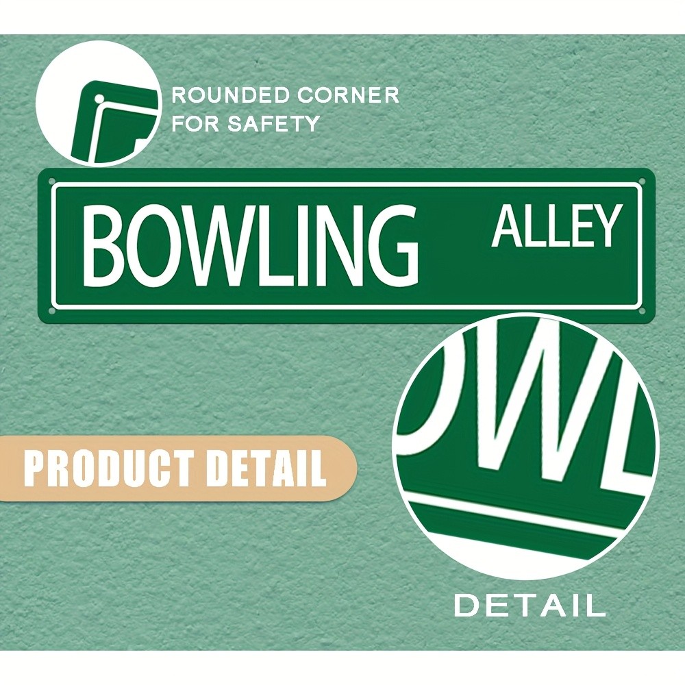 Vintage Aluminum Bowling Sign 10x40cm Green White 2D Flat
