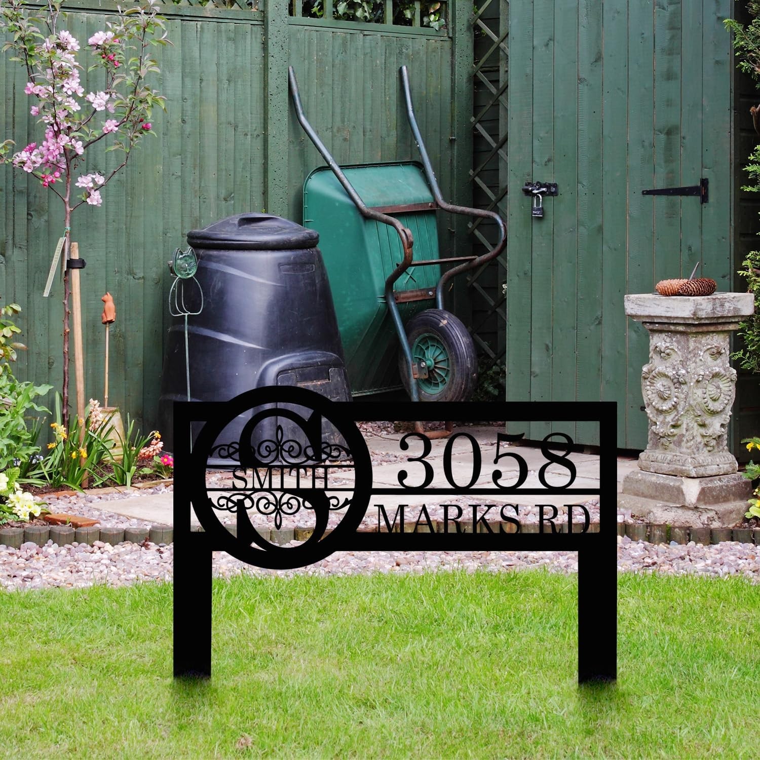 Personalized Metal Yard Address Sign Last Name and Monogram House Number Sign