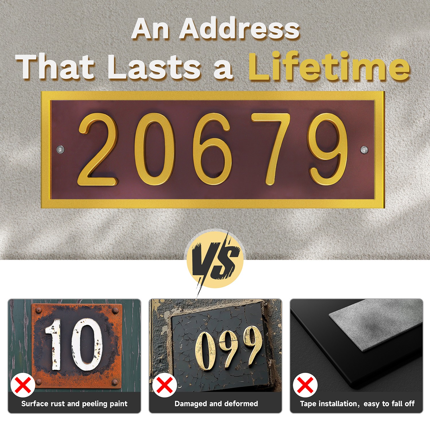 ColourTree Custom Size House Number Plaque, Personalized Address Sign
