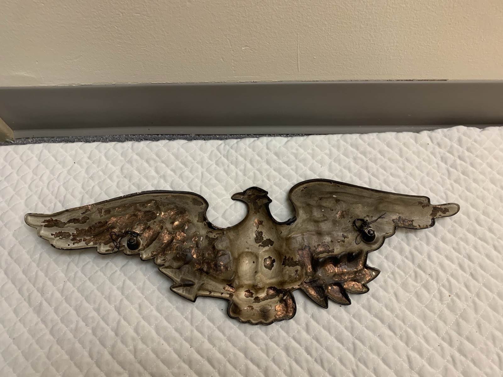 Antique American Eagle Spread Wings Metalic Outdoor Wall Hanging Deco Rare