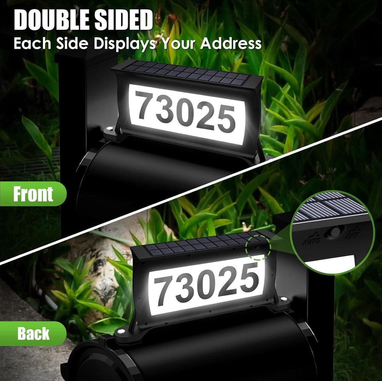 Solar Address Sign Mailbox House Number Plaque Double Side 3 Light Color