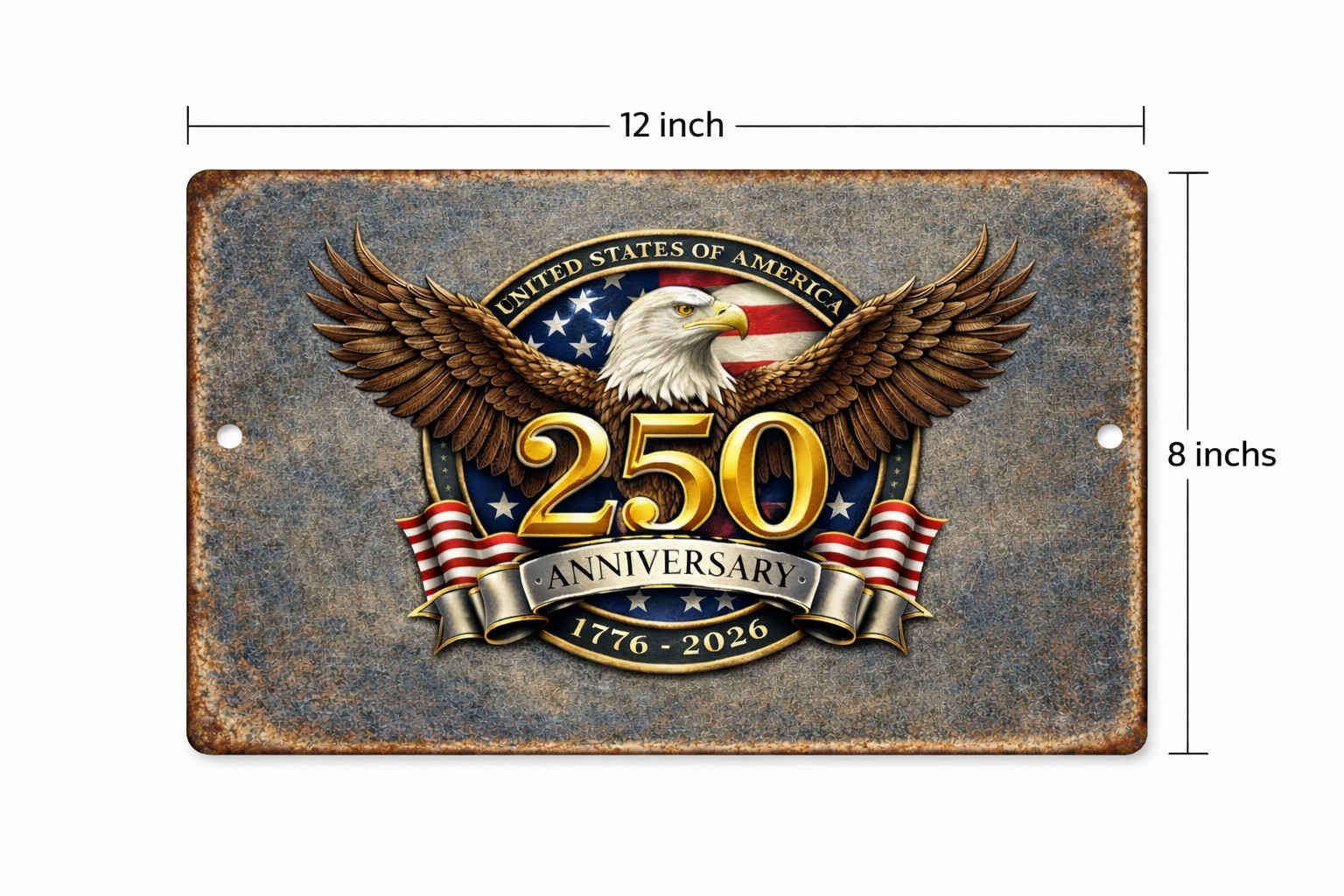 250th Anniversary USA Tin Metal Sign 1776-2026 Patriotic American Eagle Vintage