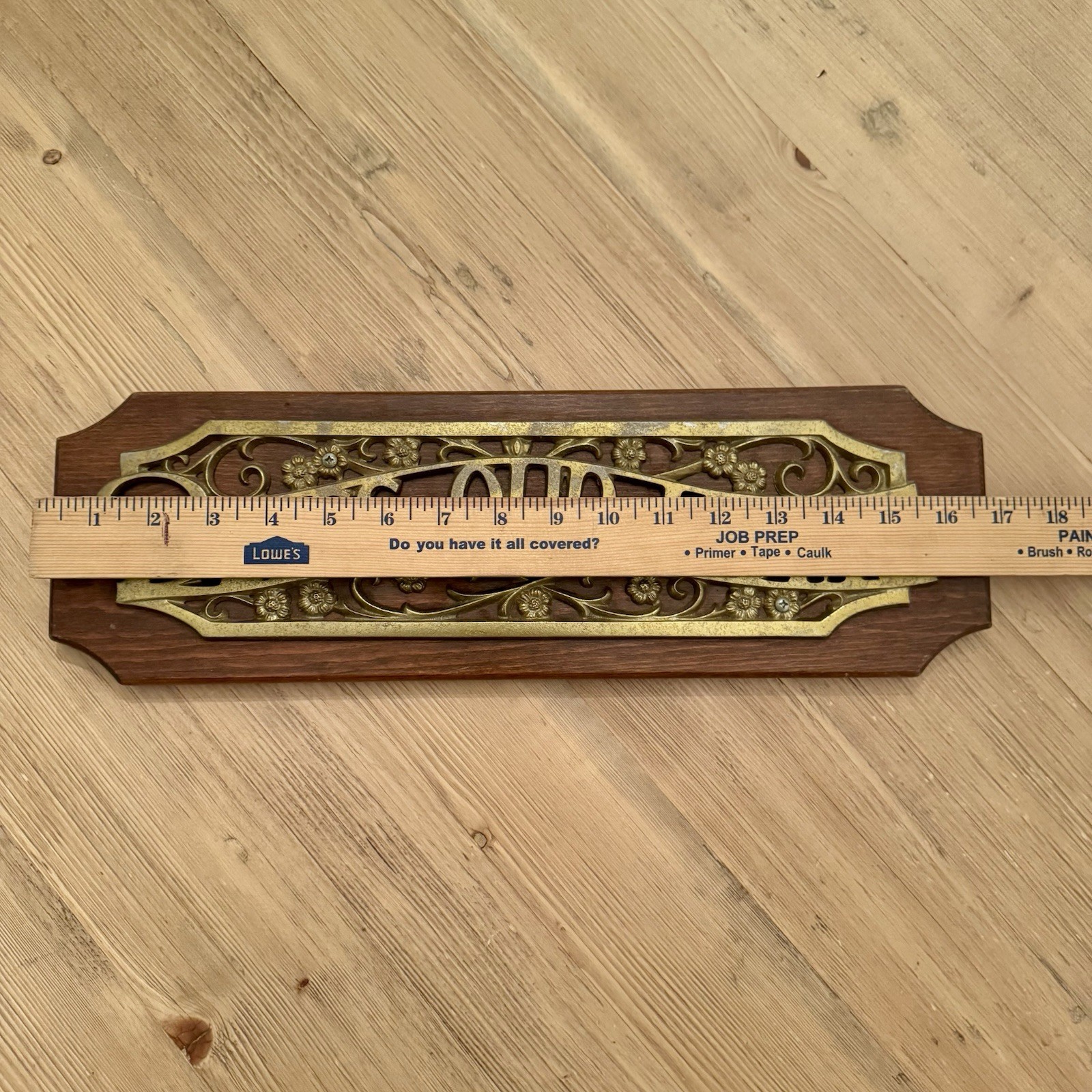 Vintage Bless Our Home Plaque Brass Toned Cast Metal On Solid Wood 17×5 1/4 In