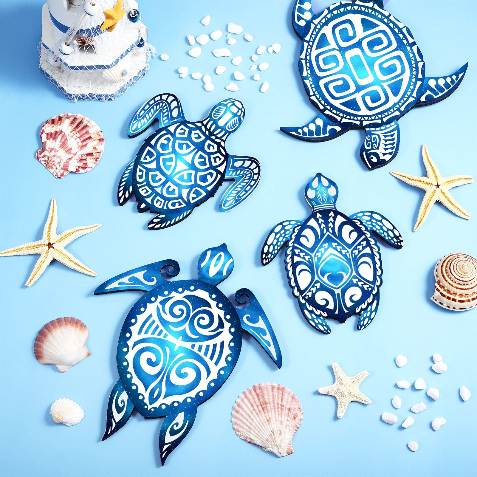 4 Pack Sea Turtle Bathroom Wall Decor Ocean Beach Theme Wall Art for Home Spa