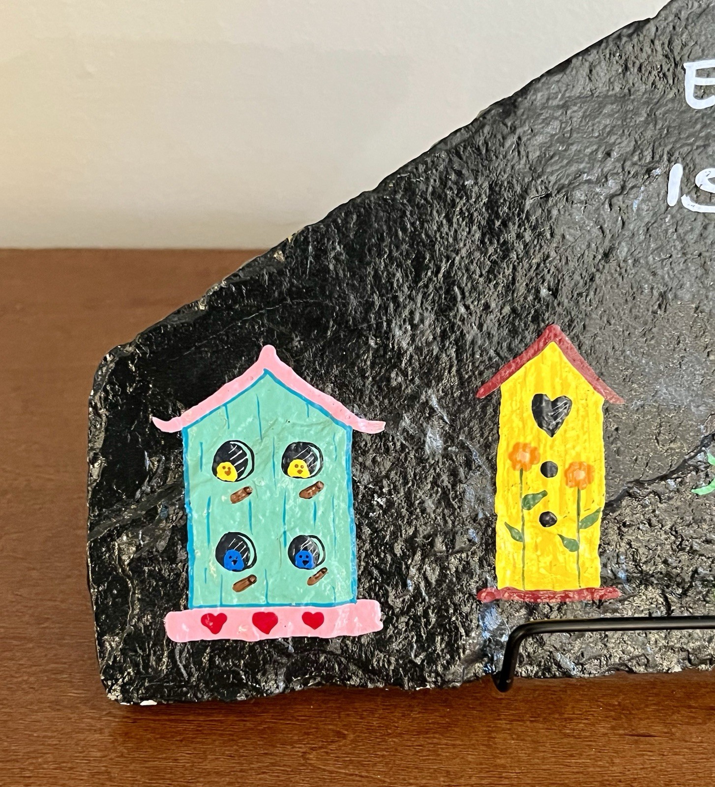 Hand Painted Slate Plaque Every Birdie Is Welcome Birdhouse Folk Art Signed