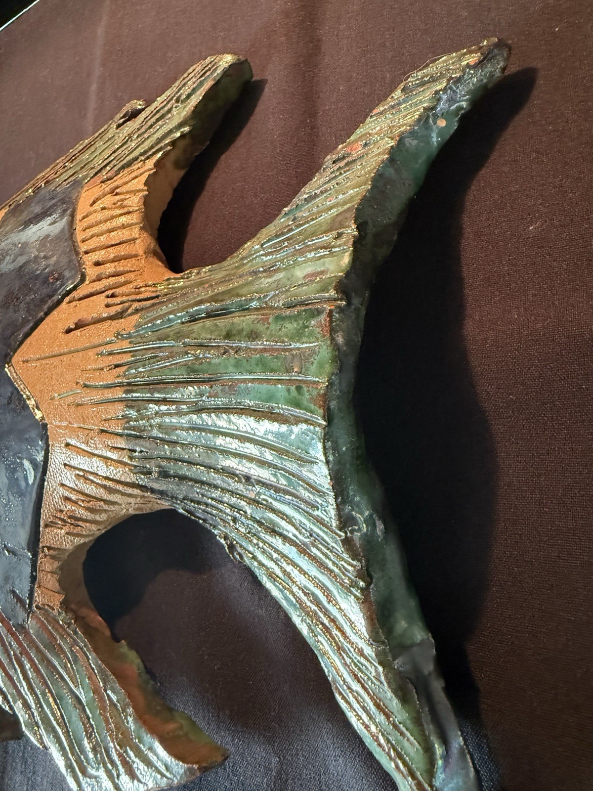 Terracotta Fish Nautical Décor Hand Made Signed By Artist 12” Long x 9” Wide
