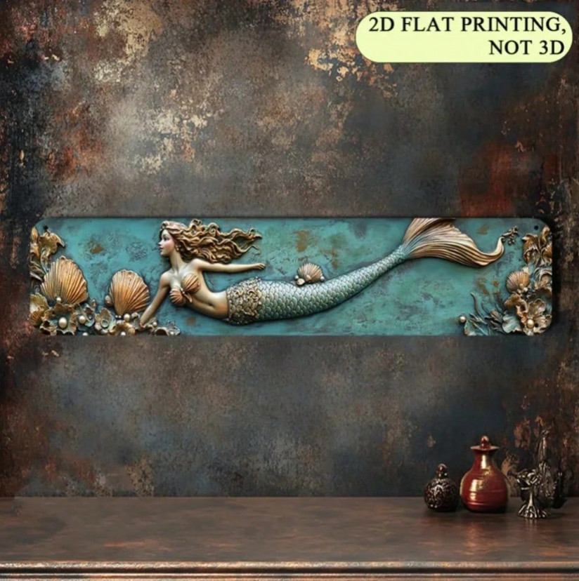 Enchanted Mermaid Wall Art Coastal Beach House Decor Nautical Metal Sign