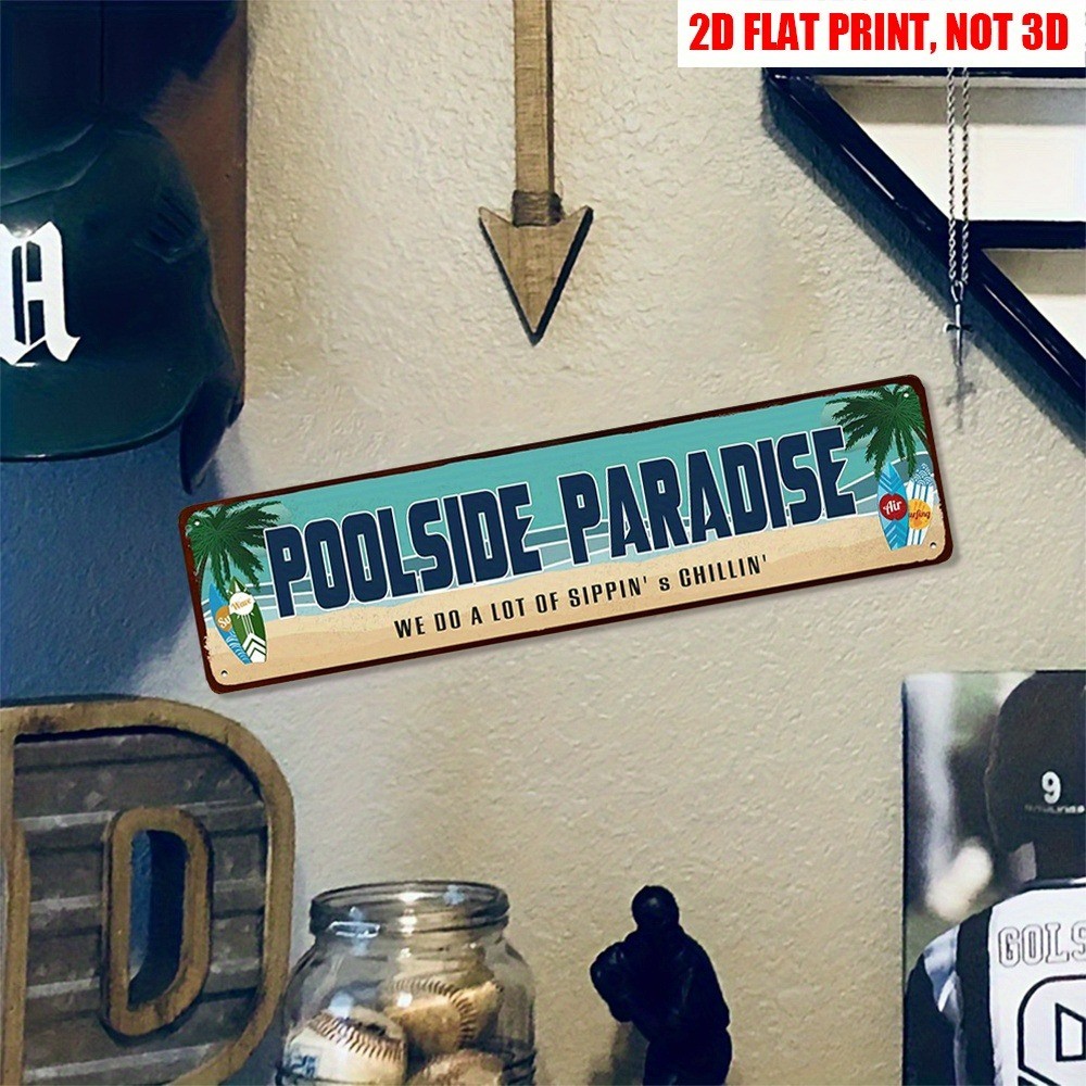 Pool Decor Poolside Paradise Retro Outdoor Metal Tin Sign Coastal Beach Park Bar