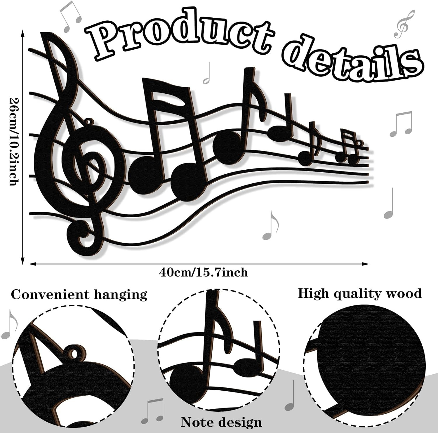 Black Music Notes Wall Decor Musical Art Decoration Vintage Treble Clef Wall Han