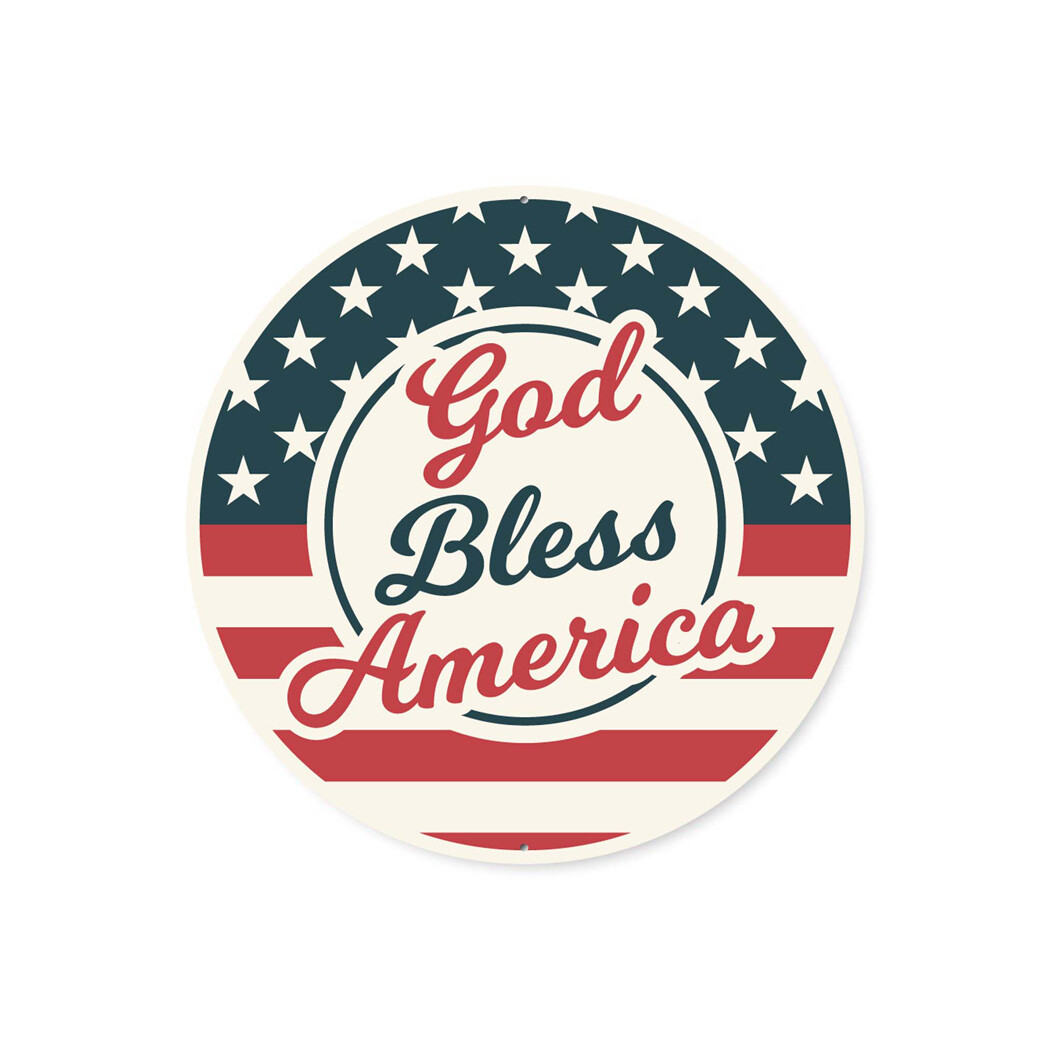 God Bless America Retro Round Metal Sign