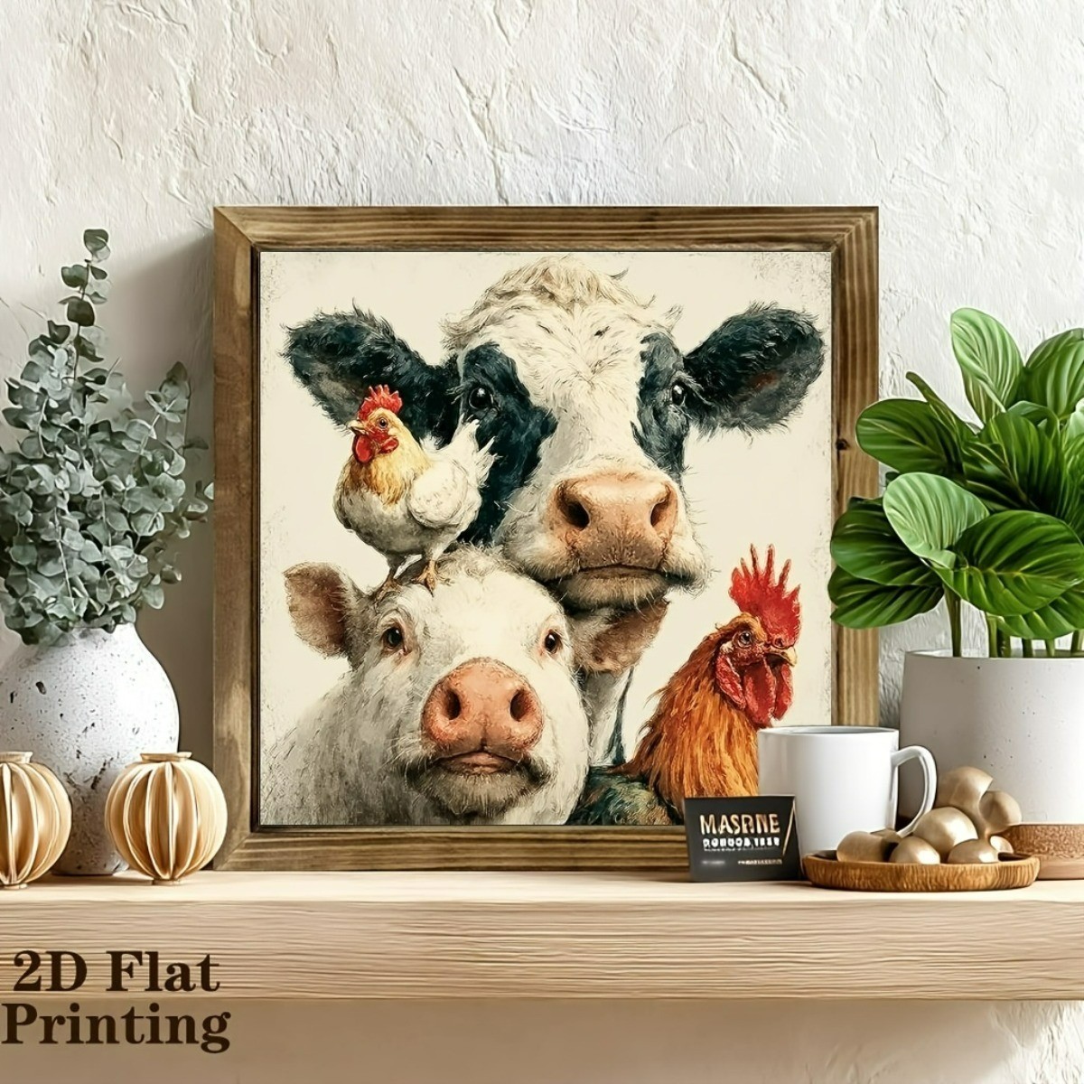 Farm Chicken Pig Cow Wooden Sign Rustic Vintage Decor for Kitchen Cafe Gift