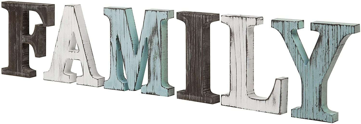 MyGift Rustic Multicolor Wood Tabletop Family Letters Sign